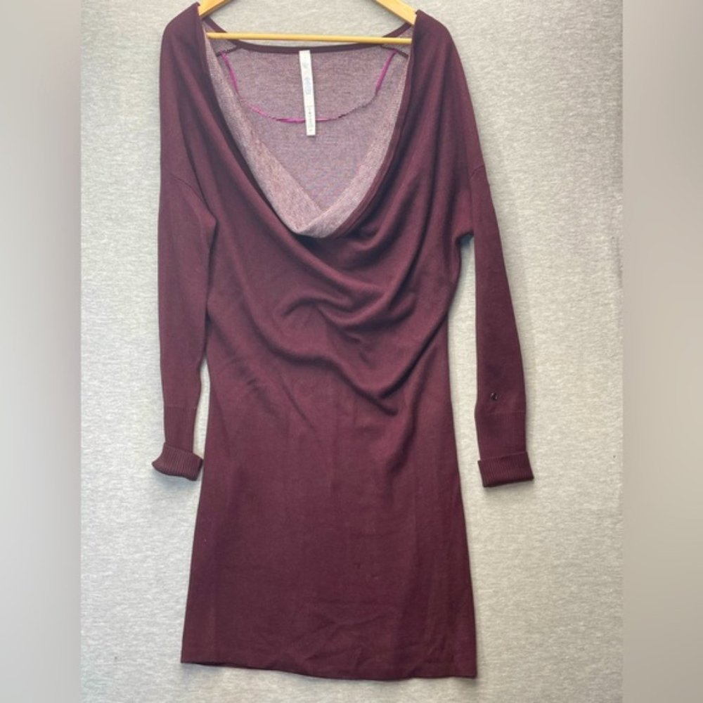 Lululemon Athletica Womens Burgundy Serenity Cowl Neck Sweater Dress Ribbed